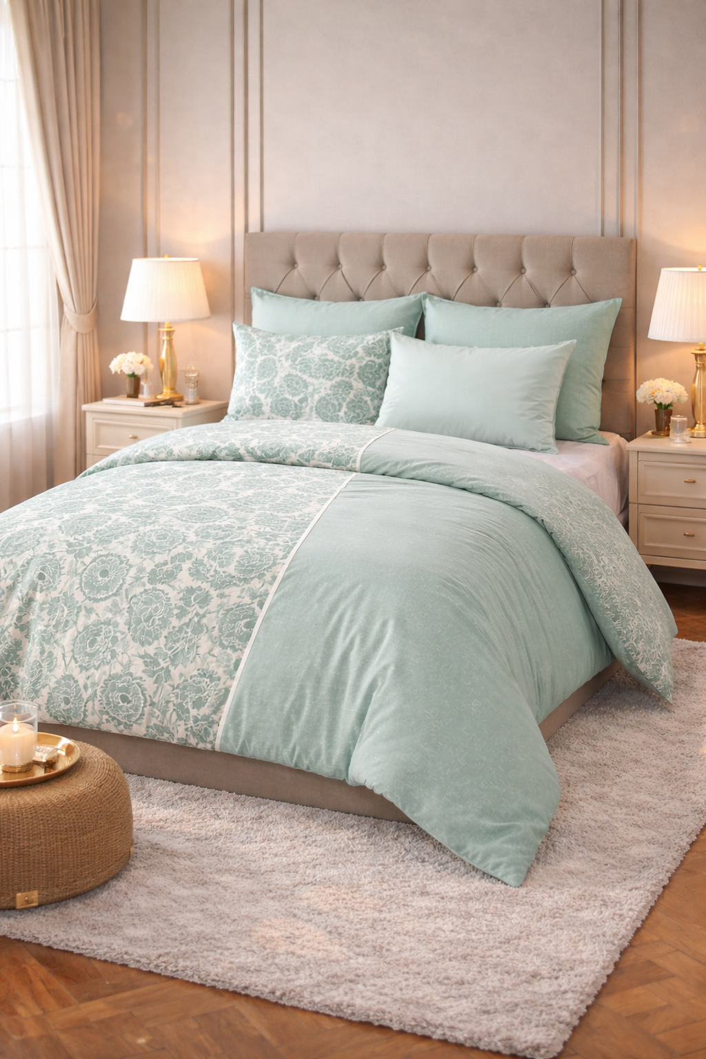 Parure de lit complète 6 pièces 100% coton – Élégance végétale & confort absolu - MinaHomeStore