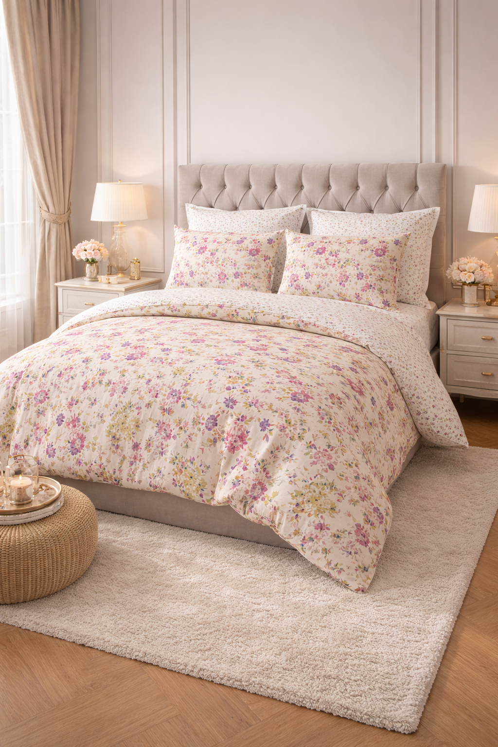Parure de lit complète 6 pièces 100% coton – Élégance végétale & confort absolu - MinaHomeStore